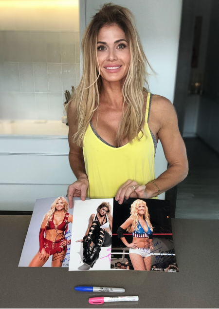 Torrie Wilson Signed 8x10 Photo - Black Leather White Top (Personalized)
